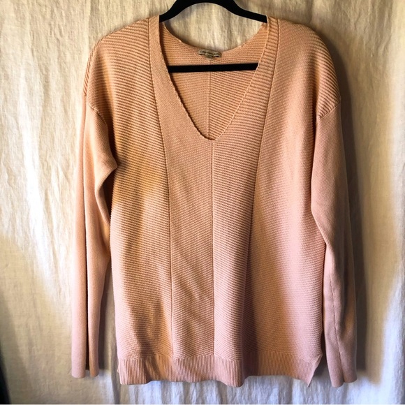 Calvin Klein Jeans Shell pink tunic length cotton ribbed sweater v neck XL - Picture 1 of 10